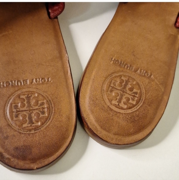 Tory Burch Fletcher Rust Red Flat Sandal Shoe Rare Find found mostly in wedge - Picture 7 of 11